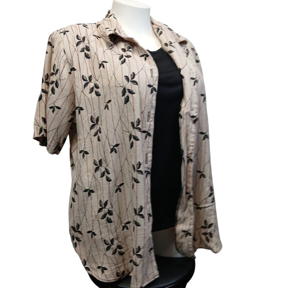 Sarah B Woman Womens 2X Beige Leaf Stripe Button Up Shirt Tank Top Set